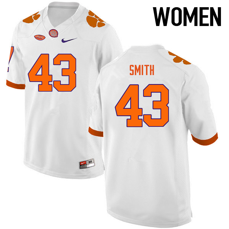 Women Clemson Tigers #43 Chad Smith College Football Jerseys-White - Click Image to Close